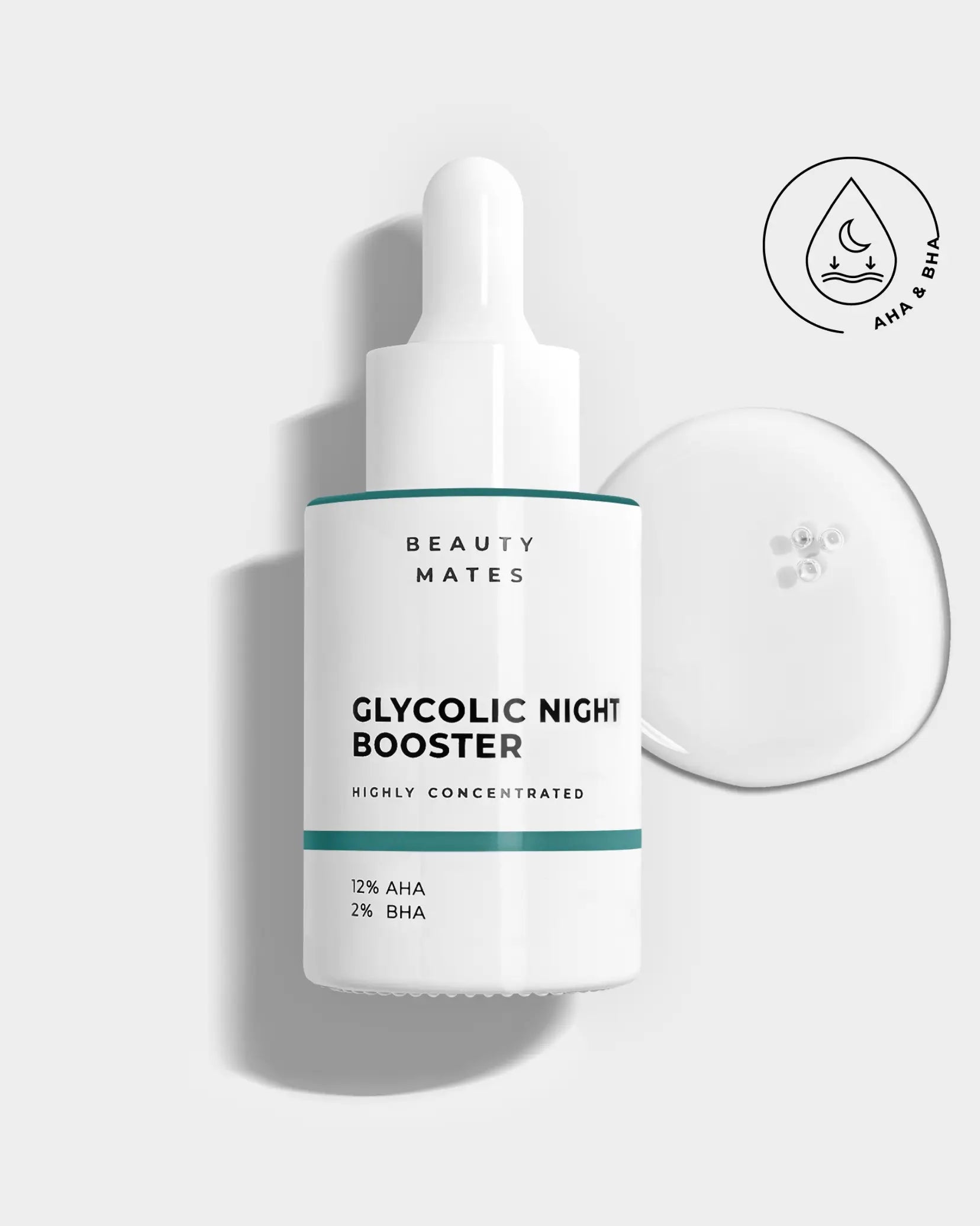 Beauty Mates Glycolic Night Booster - Hochkonzentriertes Nachtserum mit 12% AHA und 2% BHA